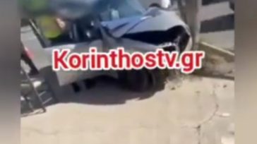 Κορινθία: Ι.Χ αυτοκίνητο «καρφώθηκε» σε κολόνα