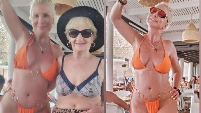 Η Στέλλα Μπεζαντάκου ποζάρει μαζί με τη μητέρα της φορώντας μαγιό