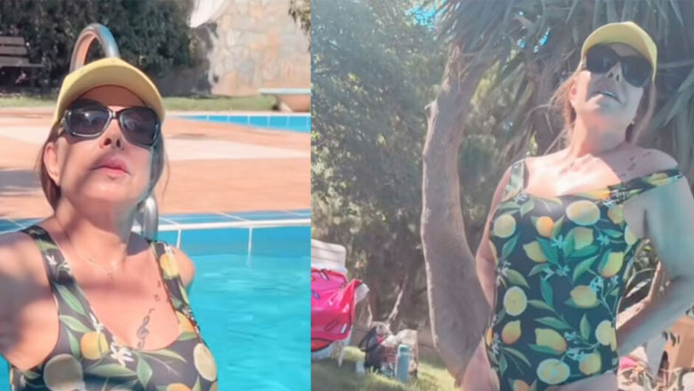 Η Άντζελα Δημητρίου απολαμβάνει το καλοκαίρι κάνοντας βουτιές σε πισίνα – Βίντεο