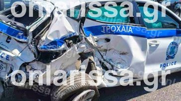 Λάρισα: Αγροτικό όχημα έπεσε πάνω σε περιπολικό