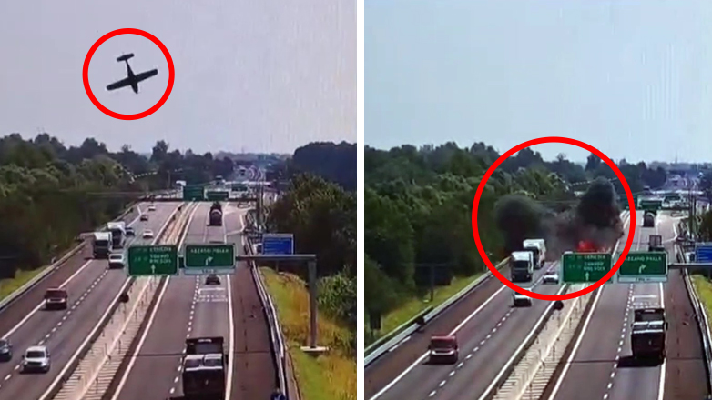 Βίντεο σοκ: Aεροπλάνο καρφώθηκε σε αυτοκινητόδρομο