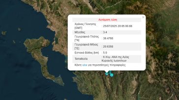 Σεισμός 3,4 Ρίχτερ στα Ιωάννινα
