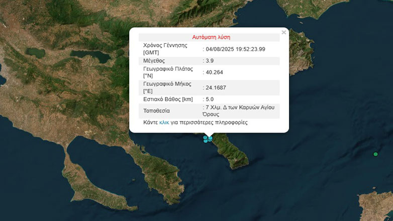 Σεισμός 3,9 Ρίχτερ στις Καρυές του Αγίου Όρους