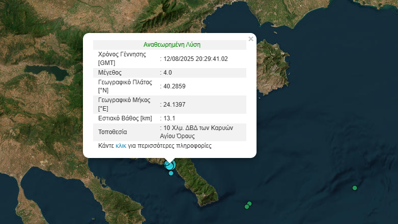 Σεισμός 4 Ρίχτερ στo Άγιο Όρος