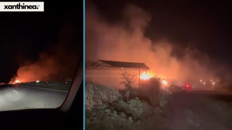 Ξάνθη: Φωτιά τη νύχτα κοντά στην Εγνατία Οδό