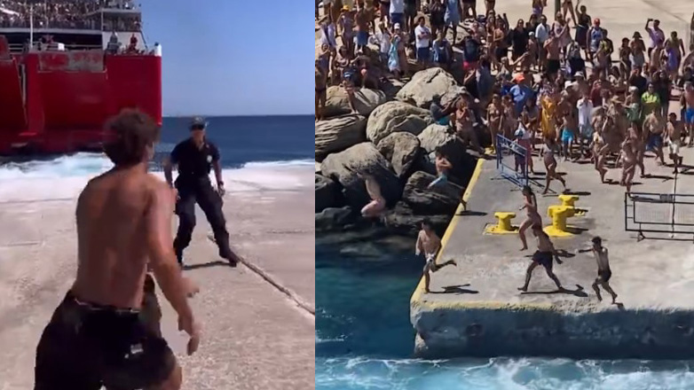 Σίκινος: Λιμενικοί τρέχουν να… μαζέψουν τους «απονεριστές» που βουτούν πίσω από τα πλοία που φεύγουν