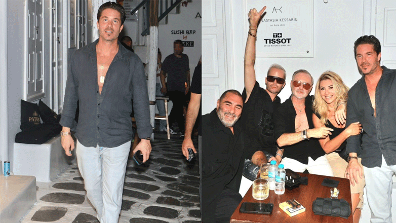 Νίκος Οικονομόπουλος: Βραδινή έξοδος μαζί με καλούς φίλους του στα σοκάκια της Μυκόνου – Φωτογραφίες