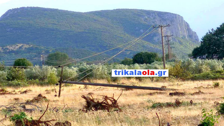 Τρίκαλα: Ισχυροί άνεμοι έσπασαν στύλους της ΔΕΗ
