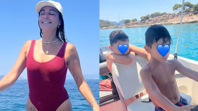 Κατερίνα Παπουτσάκη: Φωτογραφίες από τις διακοπές στο Αγκίστρι με τους γιους της