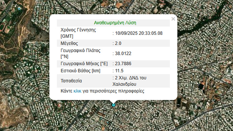 Ασθενής σεισμική δόνηση 2 Ρίχτερ στο Χαλάνδρι