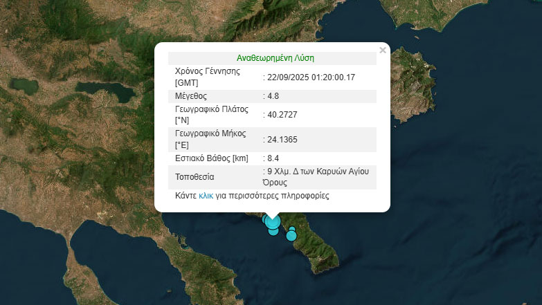 Σεισμός 4,8 Ρίχτερ στο Άγιο Όρος – Αισθητός στη Θεσσαλονίκη