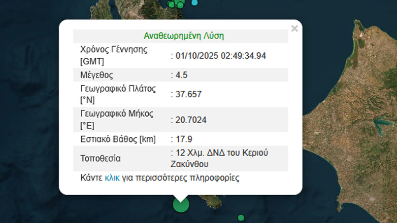 Σεισμός 4,5 Ρίχτερ στη Ζάκυνθο