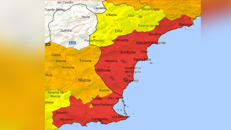 Ισπανία: Κόκκινος συναγερμός για καταρρακτώδεις βροχές στα παράλια του Αλικάντε