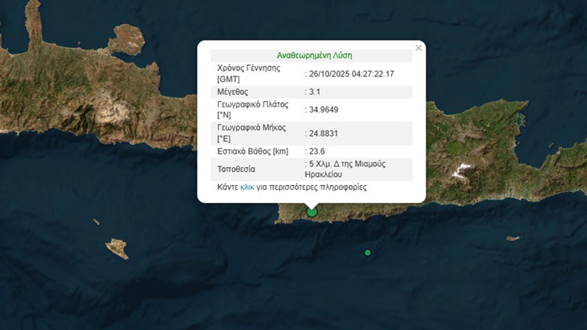 Σεισμός 3,1 Ρίχτερ στο Ηράκλειο