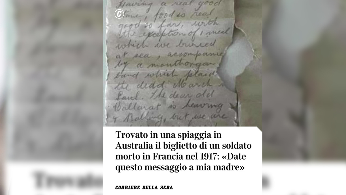 Μήνυμα στρατιώτη, ενός αιώνα, σε μπουκάλι που ξεβράσθηκε στη Αυστραλία