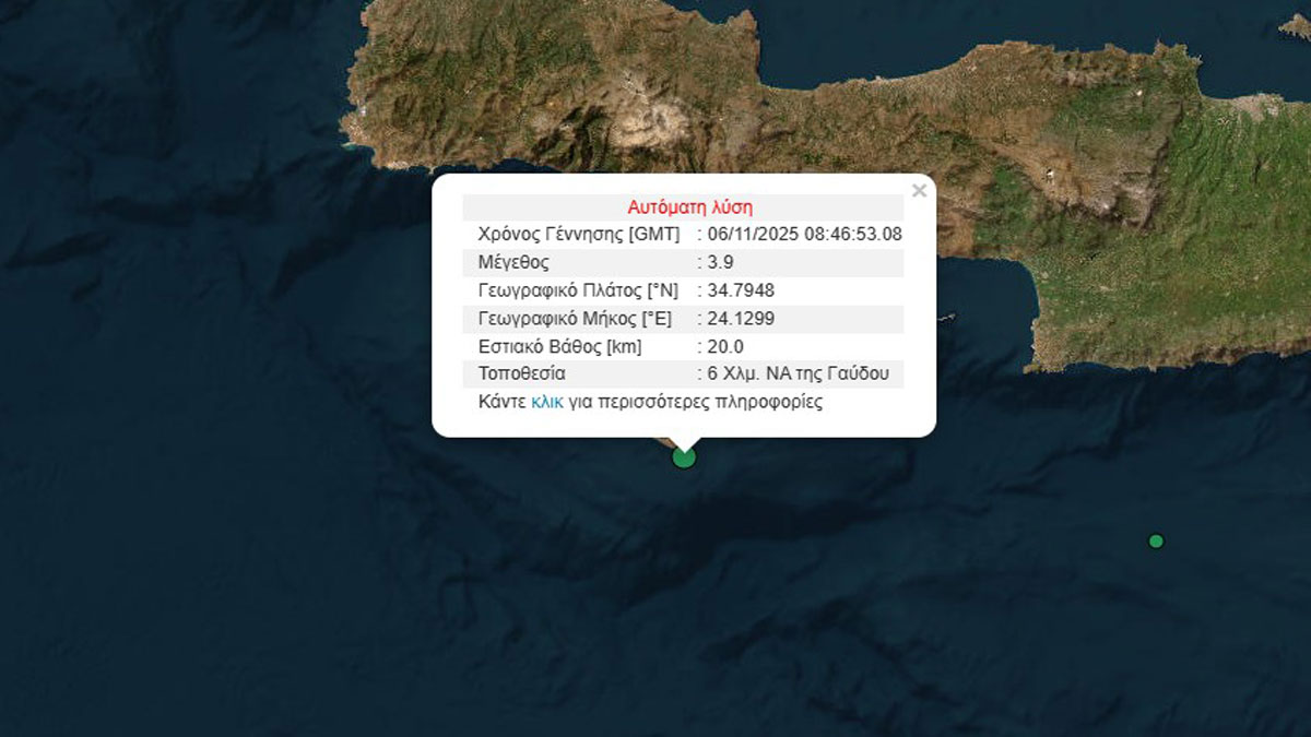 Σεισμός 3,9 Ρίχτερ κοντά στη Γαύδο