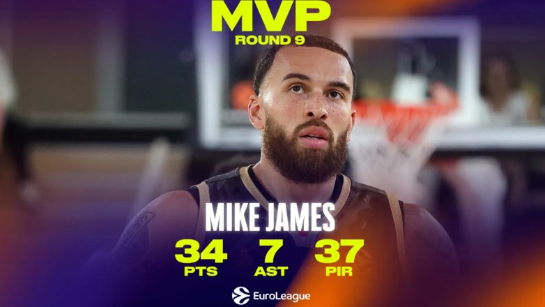 Euroleague: MVP της 9ης αγωνιστικής ο Μάικ Τζέιμς Euroleague: MVP της 9ης αγωνιστικής ο Μάικ Τζέιμς