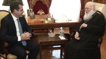 Συνάντηση του αρχιεπισκόπου Ιερωνύμου με τον υπουργό Μετανάστευσης και Ασύλου, Θ. Πλεύρη