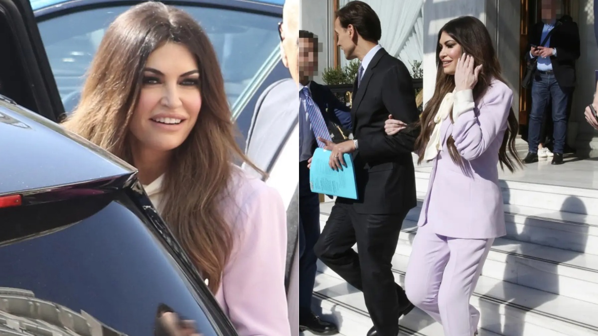 Κίμπερλι Γκίλφοϊλ: Η νέα της εμφάνιση με λιλά κοστούμι στο συνέδριο Greece Talks στο ξενοδοχείο Μεγάλη Βρεταννία