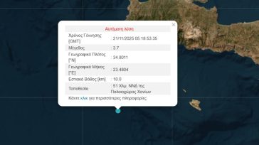 Σεισμός 3,7 Ρίχτερ στην Κρήτη
