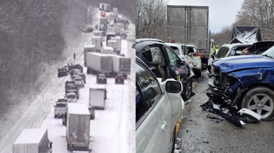 Χιονοθύελλα προκάλεσε καραμπόλα 45 οχημάτων – Παραδόξως δεν τραυματίστηκε κανείς σοβαρά