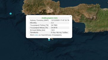 Σεισμός 3,2 Ρίχτερ κοντά στη Γαύδο σε θαλάσσια περιοχή