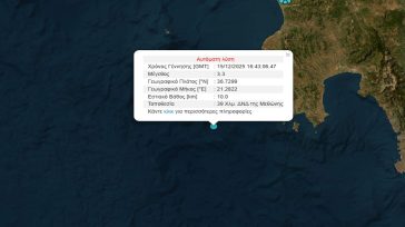 Σεισμός 3,3 Ρίχτερ κοντά στη Μεθώνη