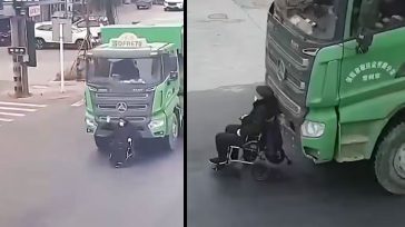 Απίστευτο: Φορτηγό δεν βλέπει ηλικιωμένο σε αναπηρικό αμαξίδιο και τον πηγαίνει… βόλτα (Βίντεο) 