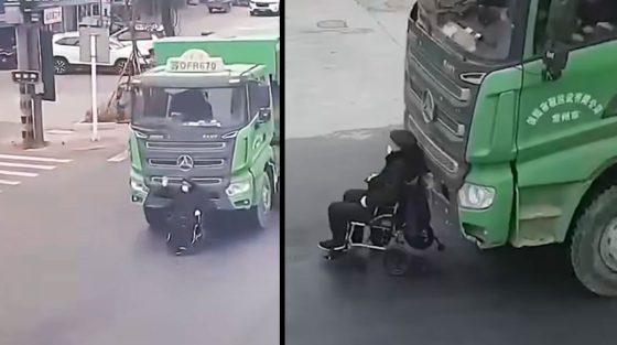 Απίστευτο: Φορτηγό δεν βλέπει ηλικιωμένο σε αναπηρικό αμαξίδιο και τον πηγαίνει… βόλτα (Βίντεο) 