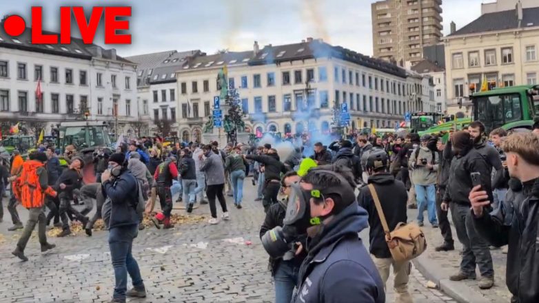 Ένταση με τους αγρότες στις Βρυξέλλες Ένταση με τους αγρότες στις Βρυξέλλες