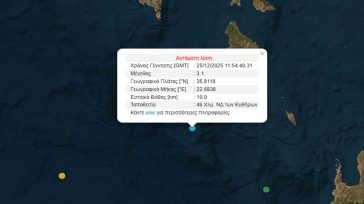 Σεισμός 3,1 Ρίχτερ στα ανοιχτά των Κυθήρων