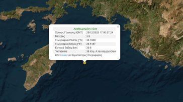 Σεισμός 3,9 Ρίχτερ στα ανοιχτά της Ρόδου