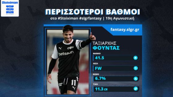 Super League: Παίκτης της εβδομάδας ο Φούντας