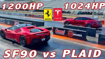 Tesla Model S Plaid τα βάζει με Ferrari SF90 σε αγώνα επιτάχυνσης  (Βίντεο) 