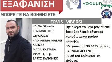Εξαφάνιση 38χρονου στο Κιλελέρ – Το αυτοκίνητό του βρέθηκε στον Αγιόκαμπο