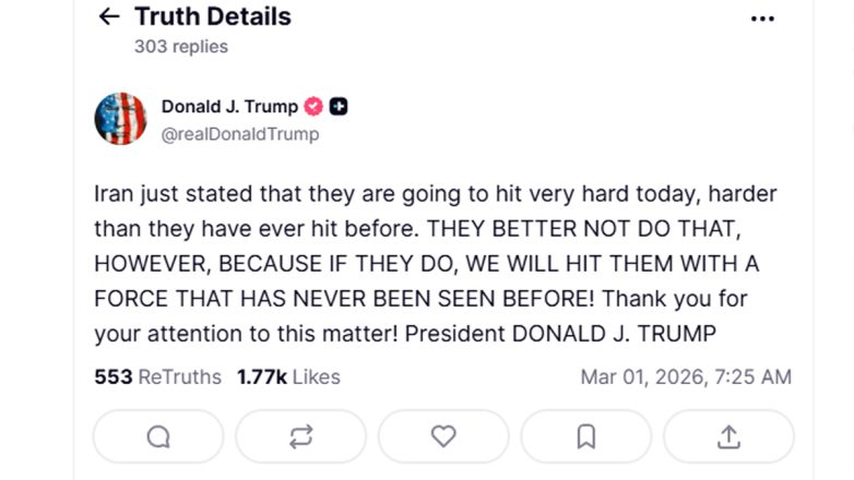 Τραμπ προς Ιράν: «Αν μας επιτεθείτε θα σας χτυπήσουμε με πρωτοφανή ισχύ»
