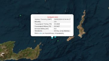 Σεισμός 3,9 Ρίχτερ δυτικά της Κάσου