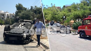 Βούλα: Σφοδρή σύγκρουση αυτοκινήτων οδήγησε στην ανατροπή τους