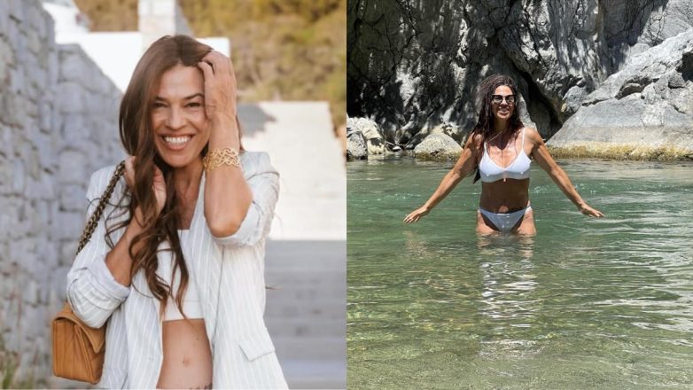 Εναλλακτικές διακοπές για την Ναταλία Δραγούμη: Βούτηξε στους παγωμένους καταρράκτες του Ολύμπου