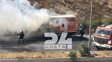 Ηράκλειο: Φορτηγό τυλίχθηκε στις φλόγες στον ΒΟΑΚ