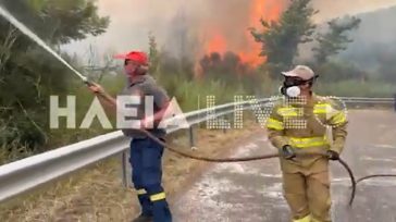 Μεγάλη φωτιά στο Μουζάκι Ηλείας κοντά σε σπίτια