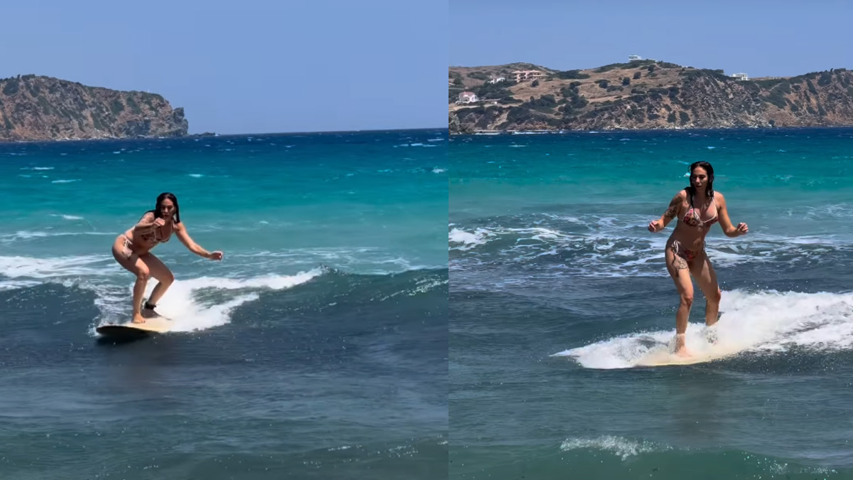 Ευρυδίκη Βαλαβάνη: Σερφάρει στη θάλασσα στις διακοπές της