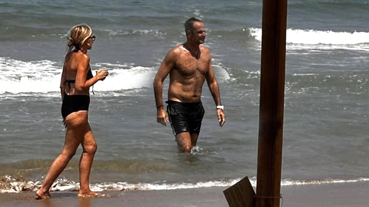 Κυριάκος Μητσοτάκης και Μαρέβα Γκραμπόφσκι στην παραλία Αγίων Αποστόλων στα Χανιά