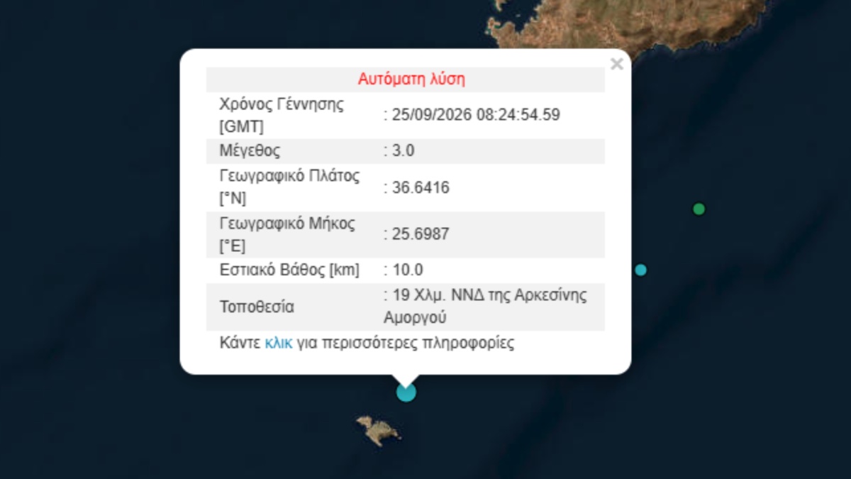 Σεισμός 3 ρίχτερ στην Αμοργό