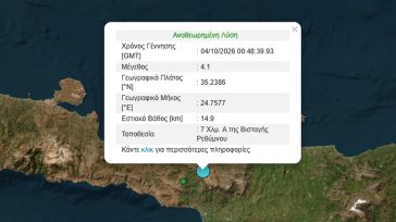 Σεισμός 4,1 Ρίχτερ στο Ρέθυμνο