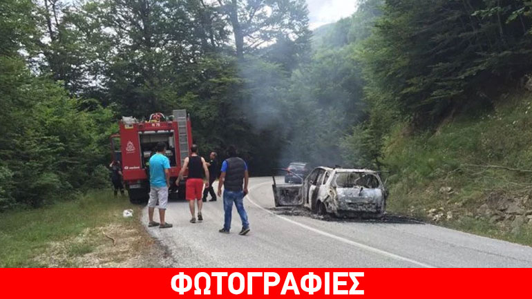 Τρίκαλα: Στις φλόγες αυτοκίνητο που μετέφερε οικογένεια