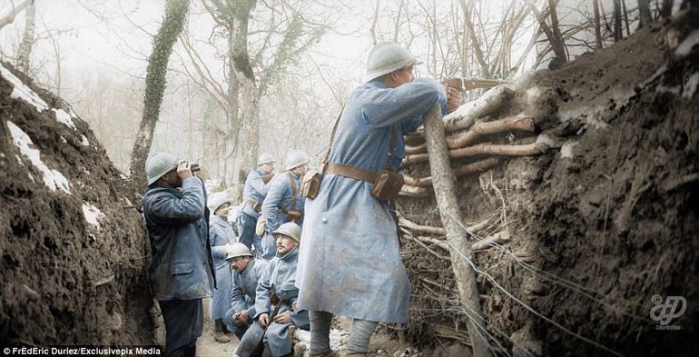 Στα χαρακώματα του Mingasson τον Φεβρουάριο του 1917, κοντά στην φάρμα Bimont, νότια της περιοχής Bois Saint-Mard. 