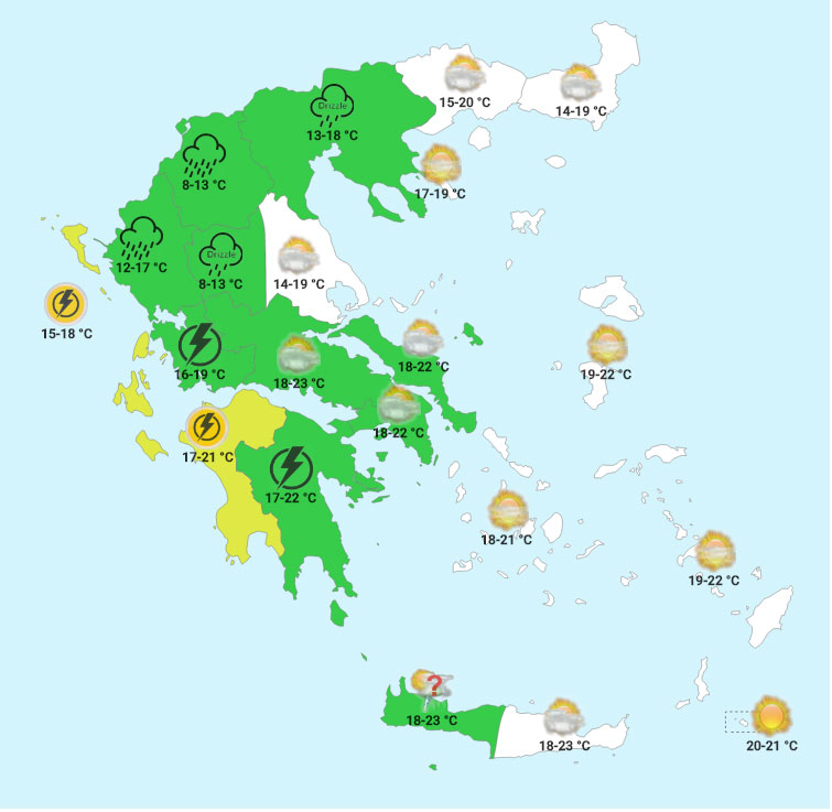 Tρίτη μεσημέρι (χάρτης forecastweather)