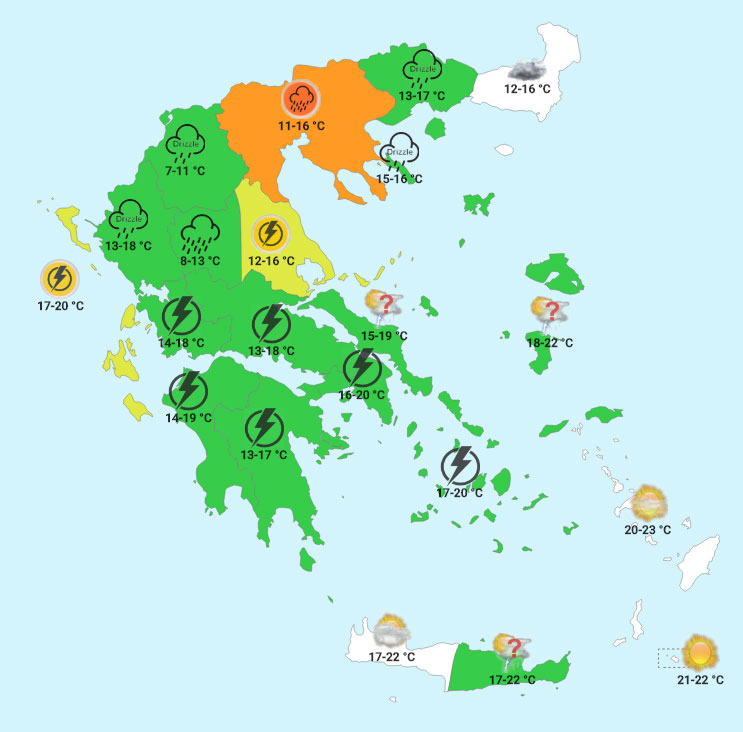 Παρασκευή μεσημέρι (χάρτης forecastweather)