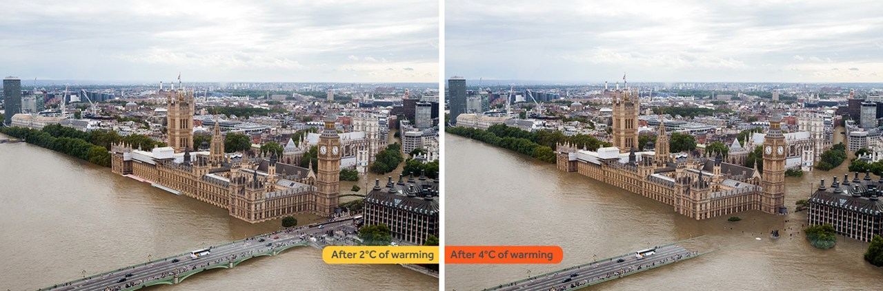 Οι επιπτώσεις στο Λονδίνο στην περίπτωση αύξησης της θερμοκρασίας κατά 2 ή 4 βαθμoύς Κελσίου